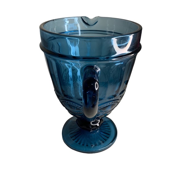 Gibson Home Cobalt Blue Glass Water Pitcher Spout Handle Beautiful Detail Design - Picture 3 of 11